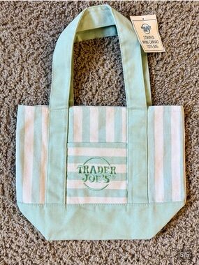 NEW Trader Joe’s Mint Stripe Mini Canvas Tote